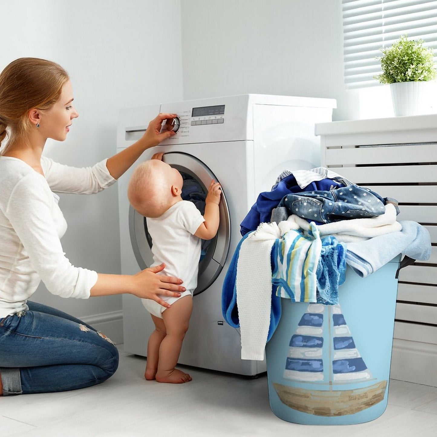 Collapsible Laundry Basket - Blue Cava