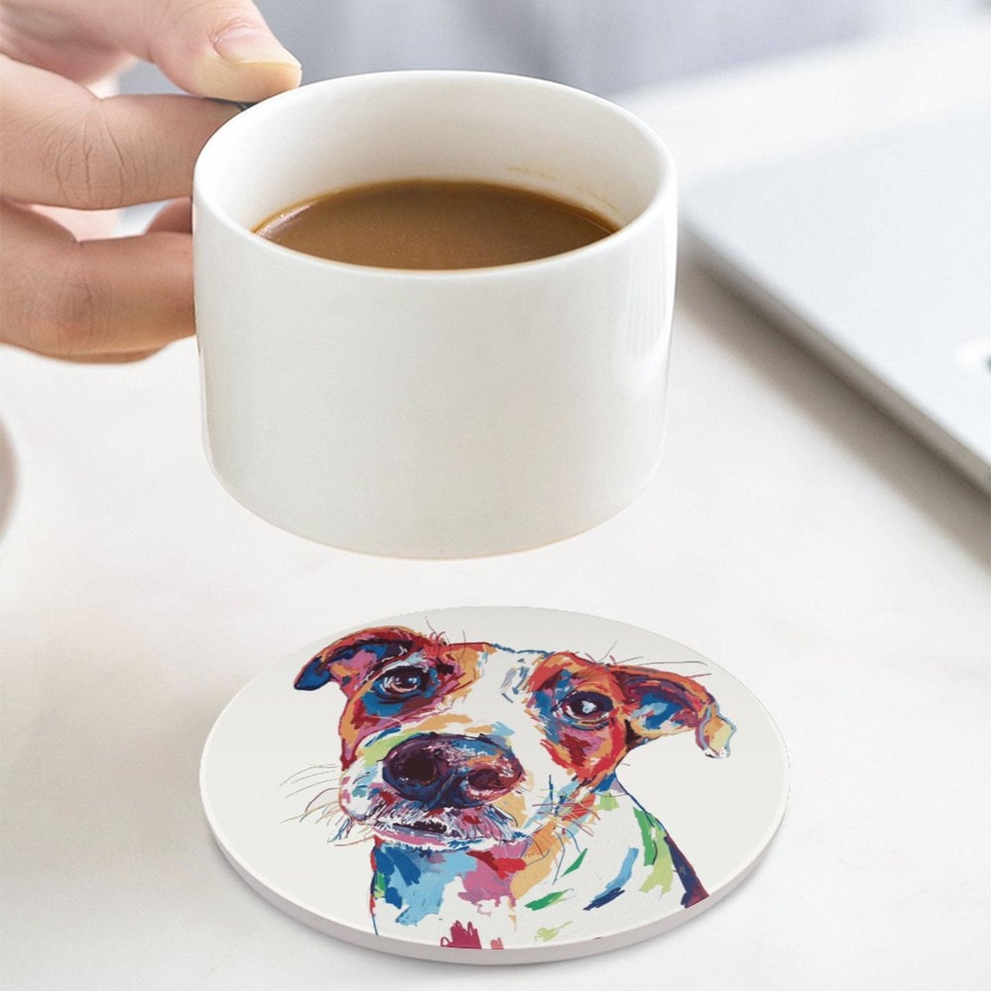 Colorful Dog Round Ceramic Coaster Sets - Blue Cava