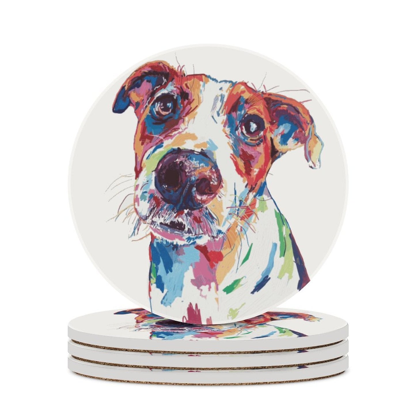 Colorful Dog Round Ceramic Coaster Sets - Blue Cava