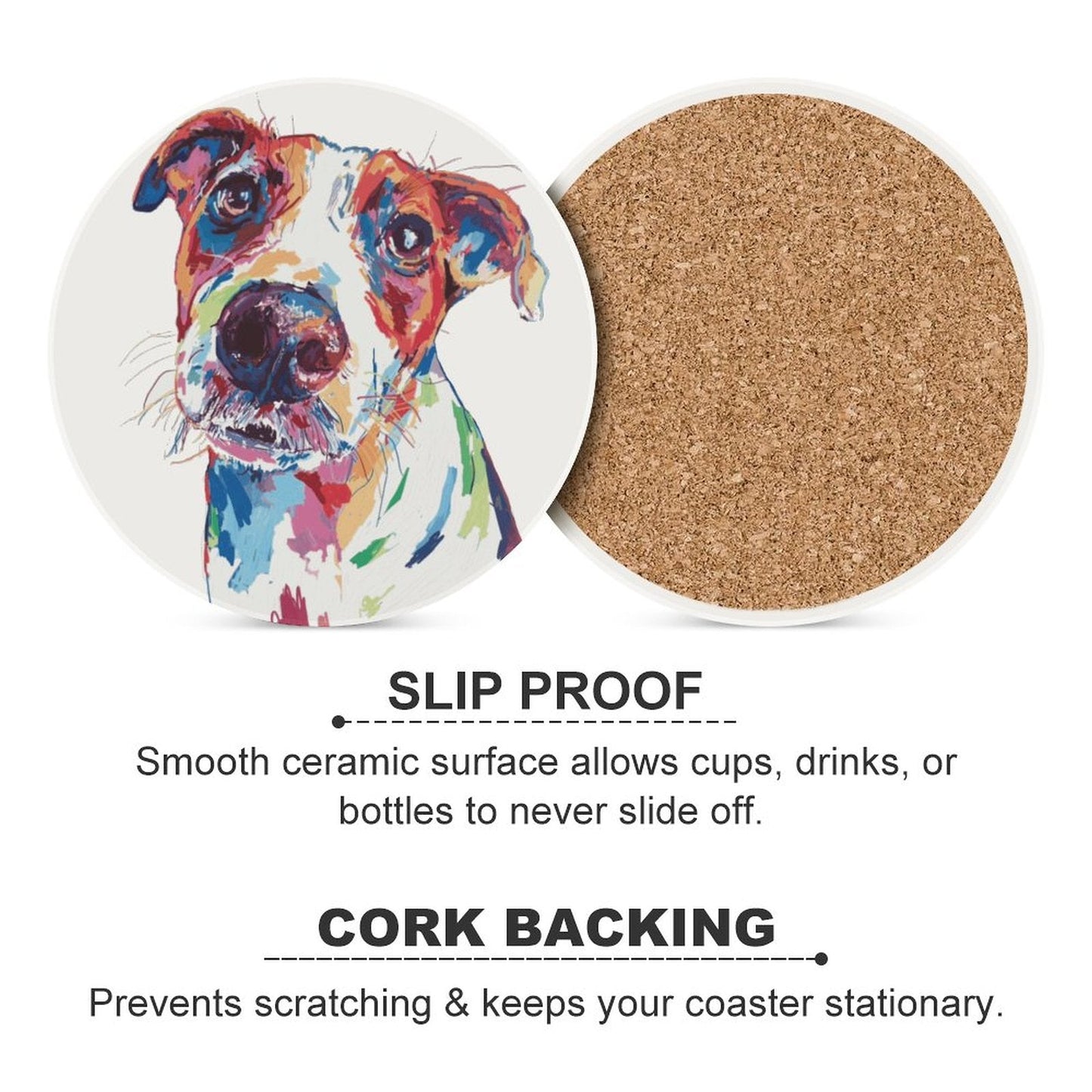 Colorful Dog Round Ceramic Coaster Sets - Blue Cava