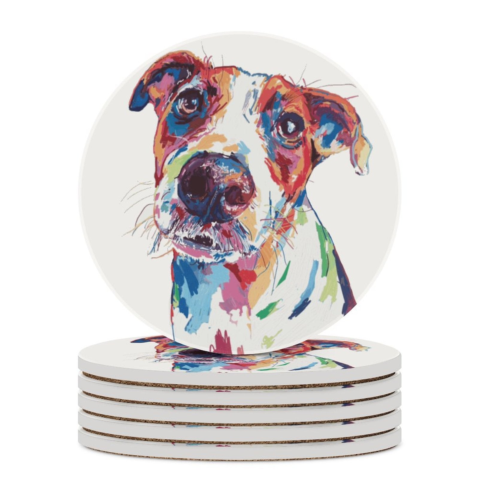 Colorful Dog Round Ceramic Coaster Sets - Blue Cava