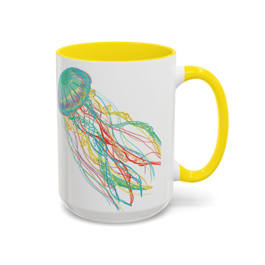 Colorful Jellyfish Accent Coffee Mug - Perfect for Ocean Lovers - Blue Cava