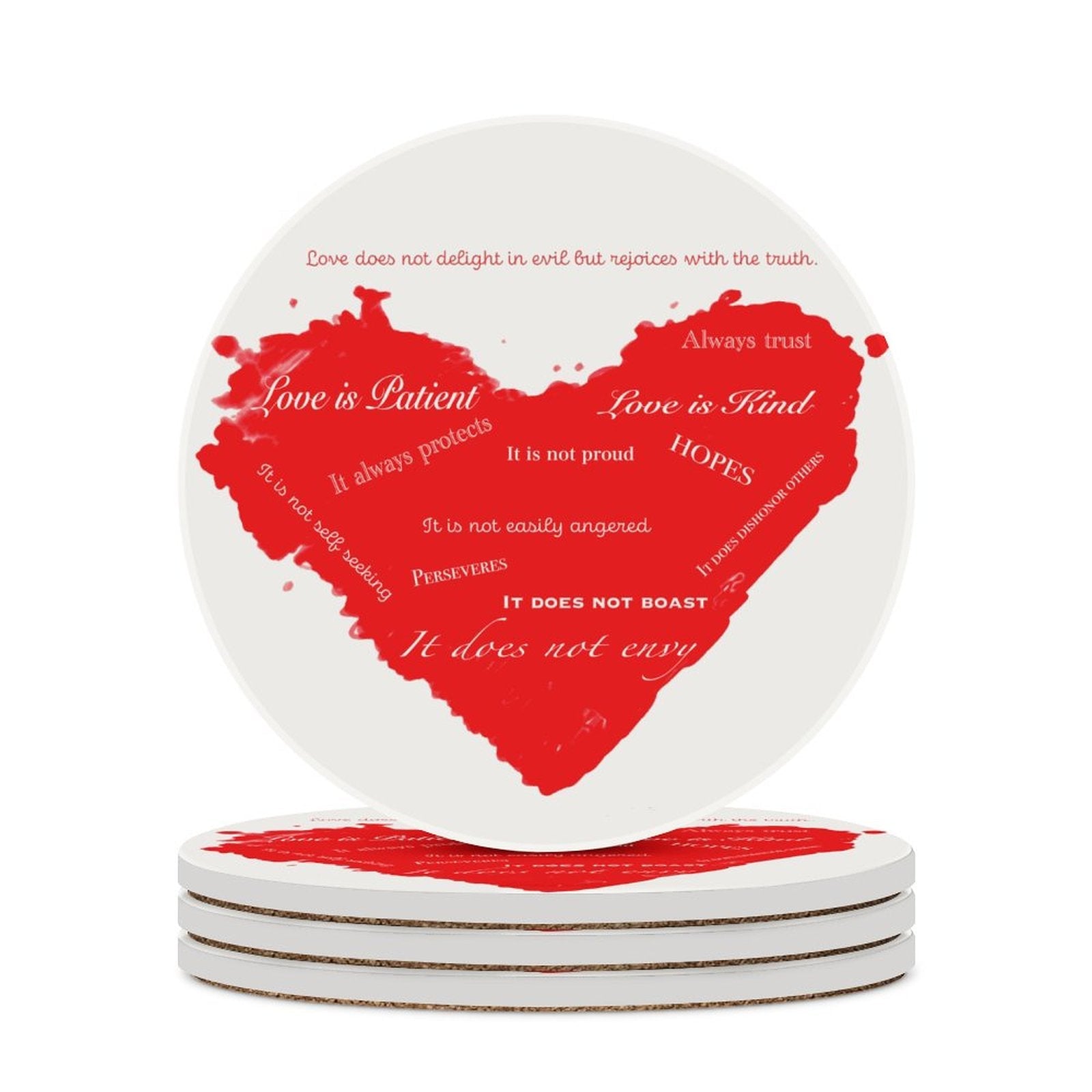 Corinthians Heart Round Ceramic Coaster Sets - Blue Cava