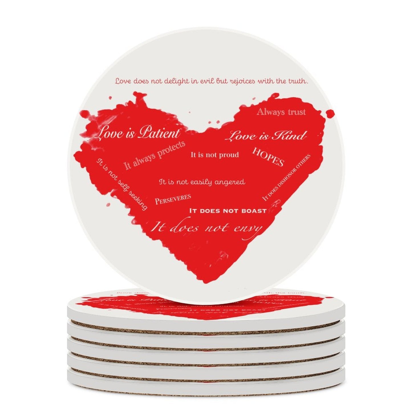 Corinthians Heart Round Ceramic Coaster Sets - Blue Cava