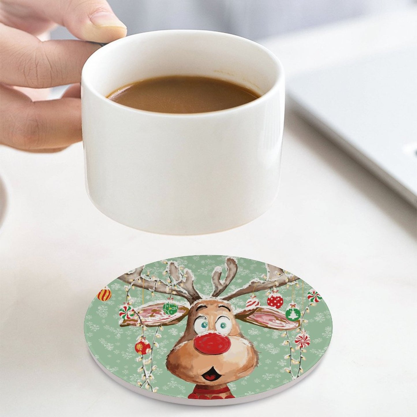 "Pedro" Reindeer Round Ceramic Coaster Sets