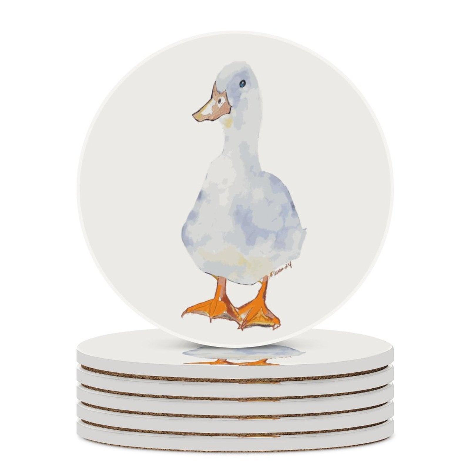 Duck Round Ceramic Coaster - Blue Cava