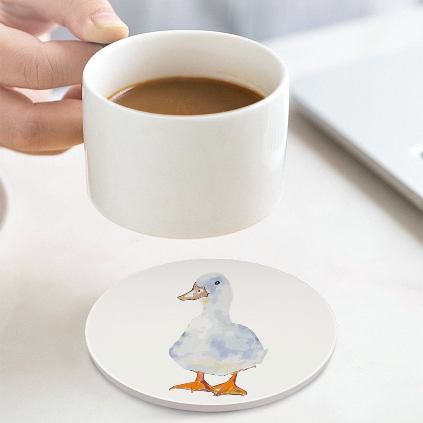 Duck Round Ceramic Coaster - Blue Cava