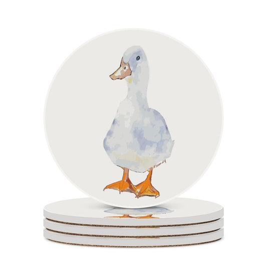 Duck Round Ceramic Coaster - Blue Cava