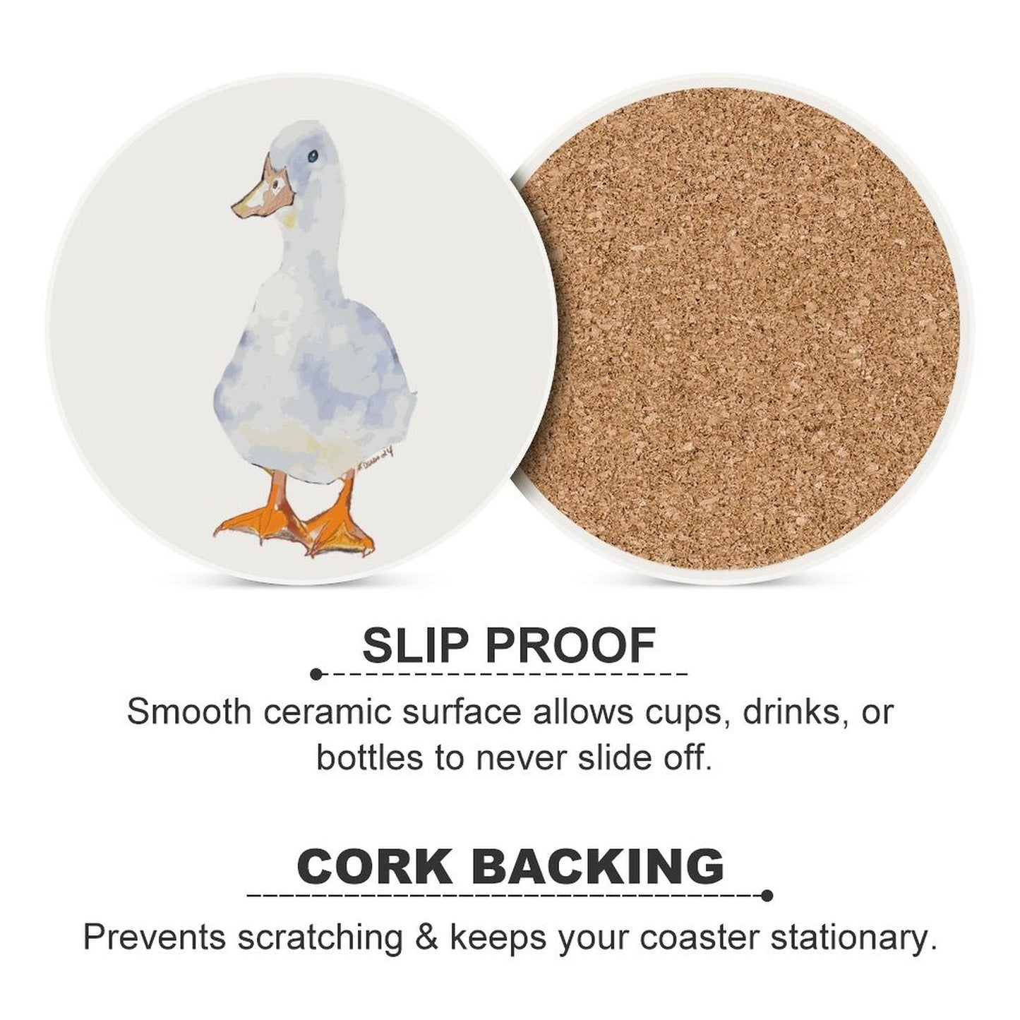 Duck Round Ceramic Coaster - Blue Cava