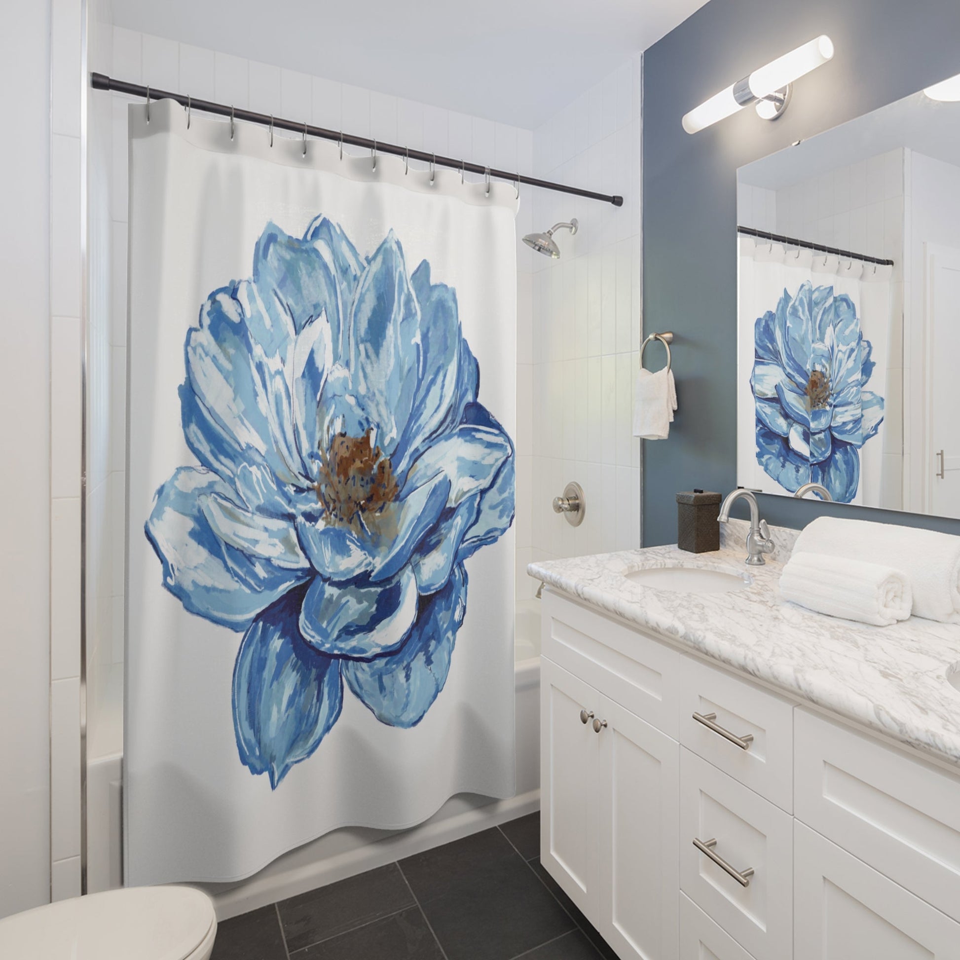 Elegant Blue Flower Shower Curtain - Ideal for Bathroom Decor & Gifts - Blue Cava