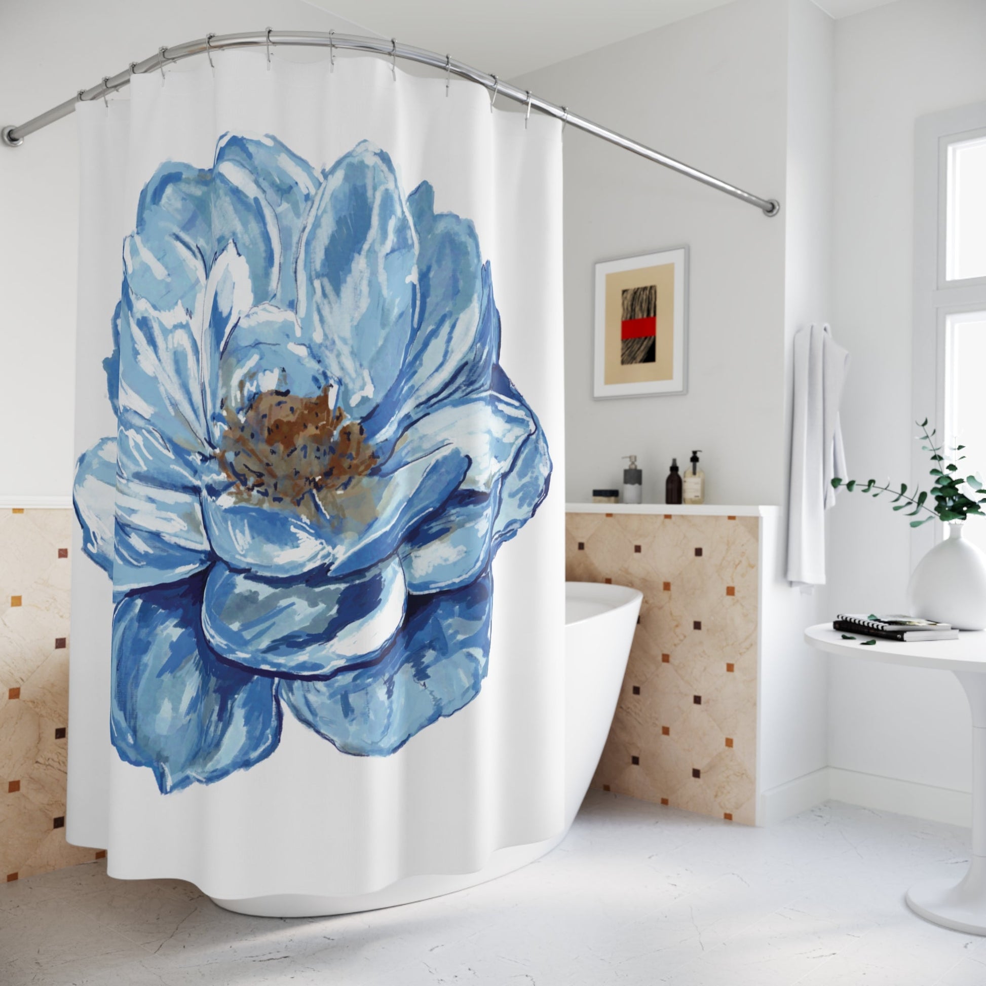 Elegant Blue Flower Shower Curtain - Ideal for Bathroom Decor & Gifts - Blue Cava