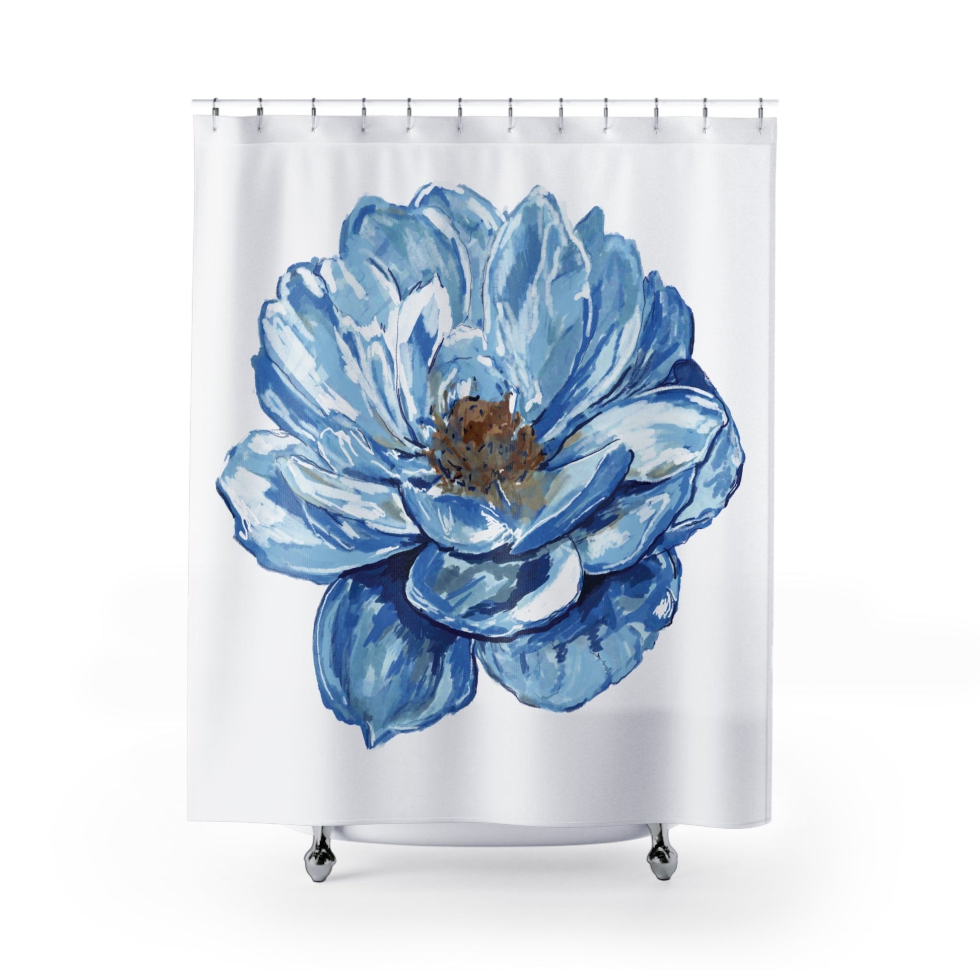 Elegant Blue Flower Shower Curtain - Ideal for Bathroom Decor & Gifts - Blue Cava