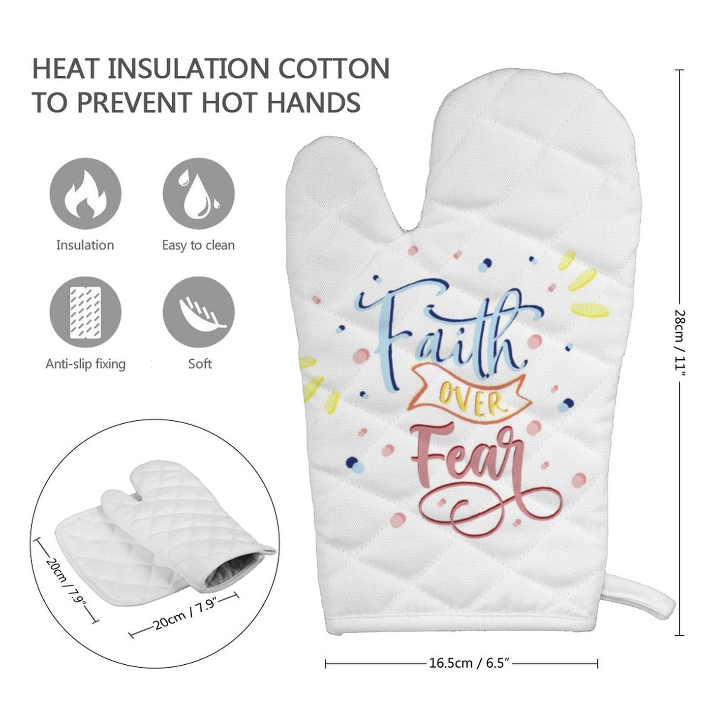 Faith over Fear Oven Mitt Set of 2 - Blue Cava