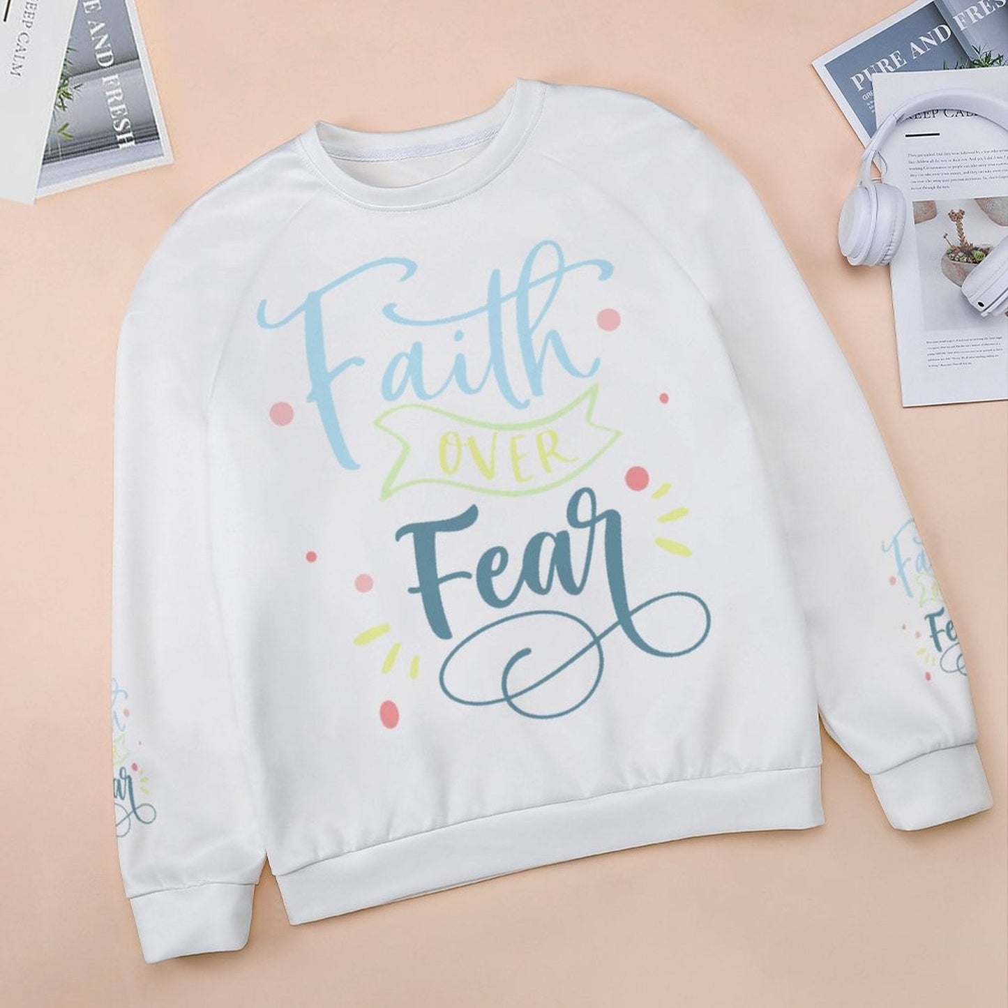 Faith Over Fear Sweatshirt Designs Raglan Style - Blue Cava