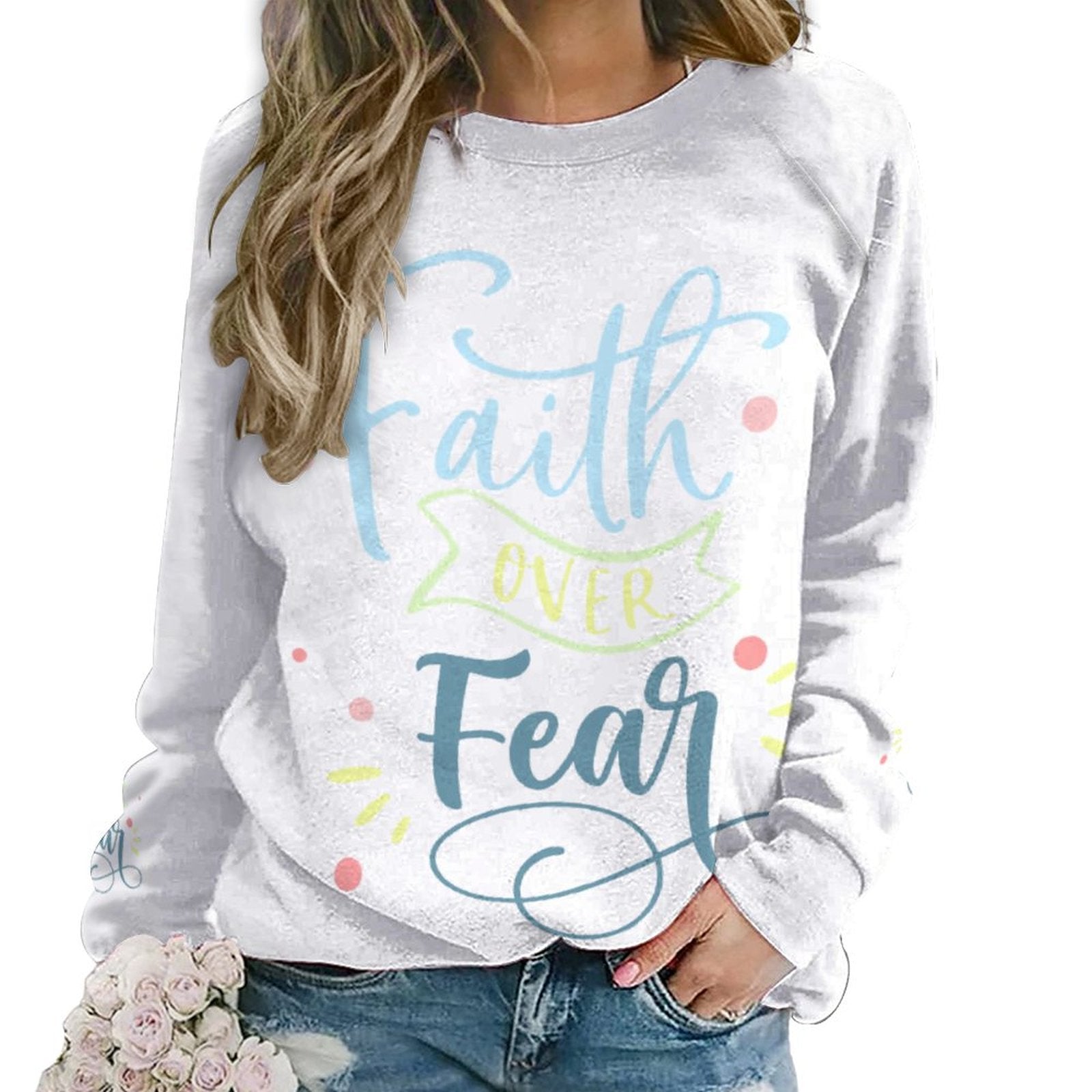 Faith Over Fear Sweatshirt Designs Raglan Style - Blue Cava