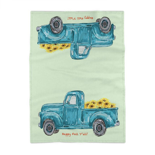 Fall Sunflower Truck Tea Towel - Blue Cava