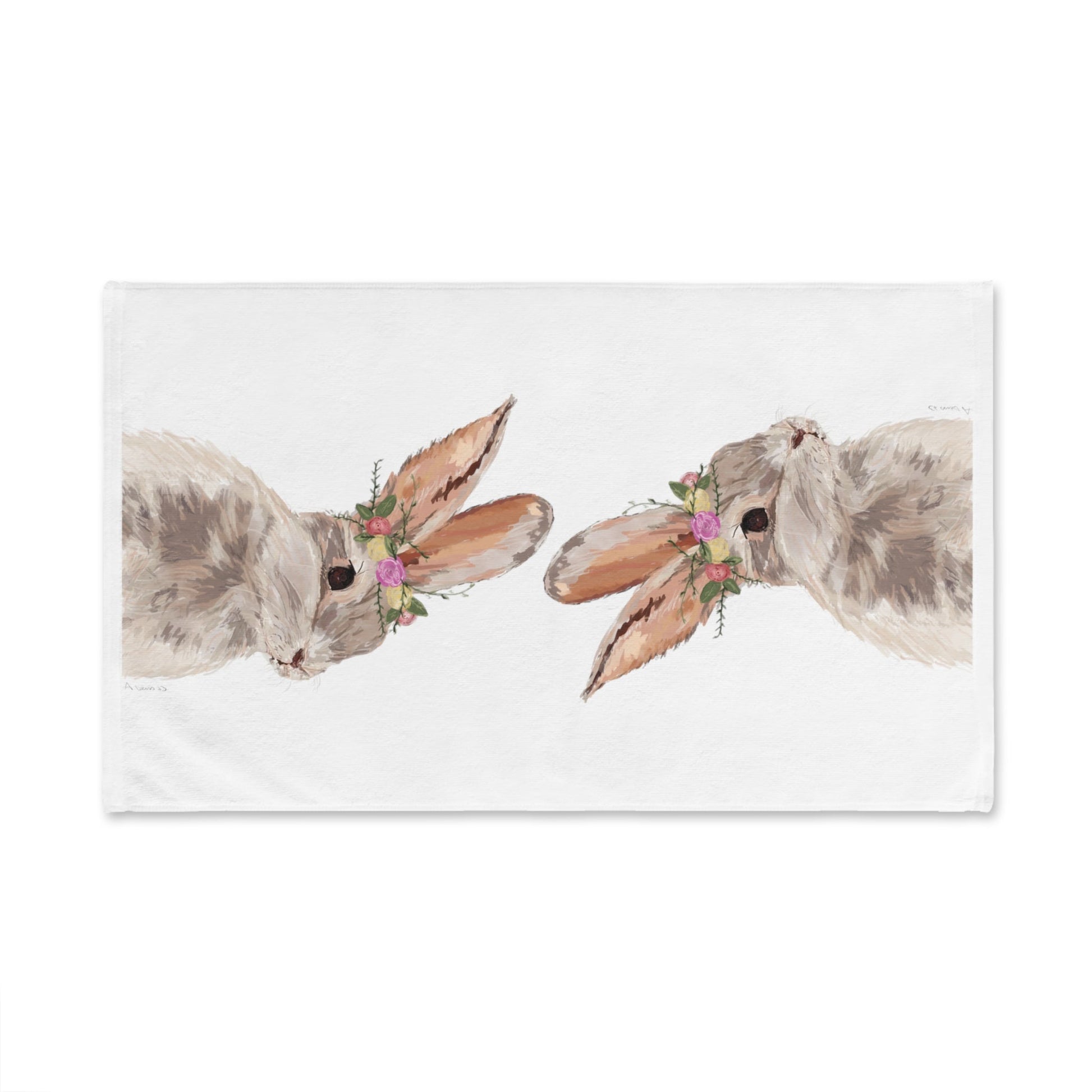 Floral Bunny Hand Towel (Poly/Cotton) - Blue Cava