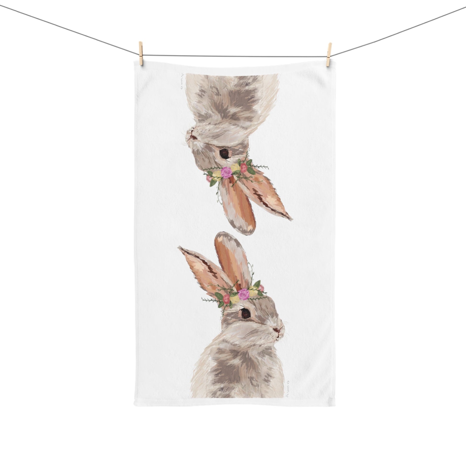 Floral Bunny Hand Towel (Poly/Cotton) - Blue Cava