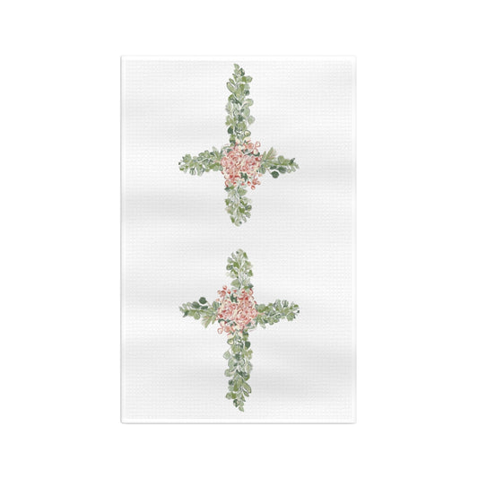 Floral Cross Microfiber Waffle Towel - Blue Cava