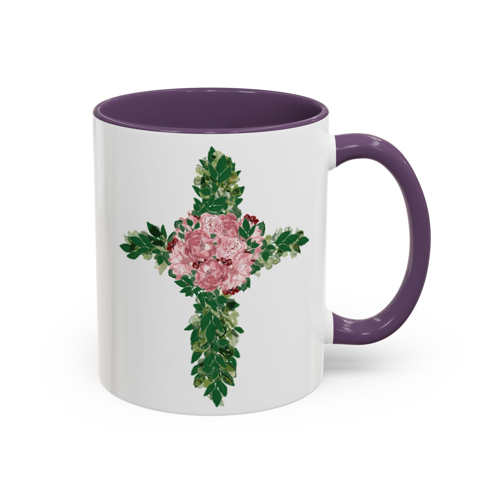 Floral Cross Two Tone Ceramic Mugs, 11oz & 15 oz. - Blue Cava