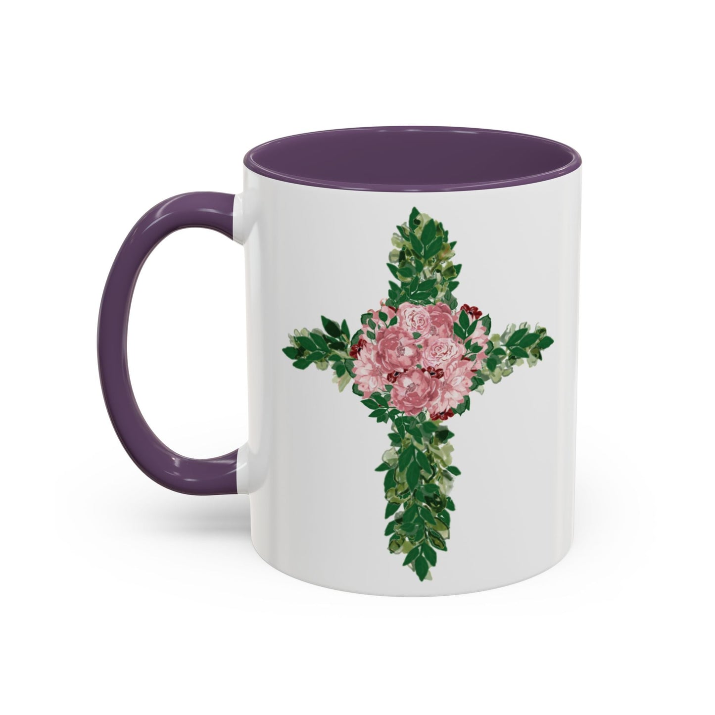 Floral Cross Two Tone Ceramic Mugs, 11oz & 15 oz. - Blue Cava