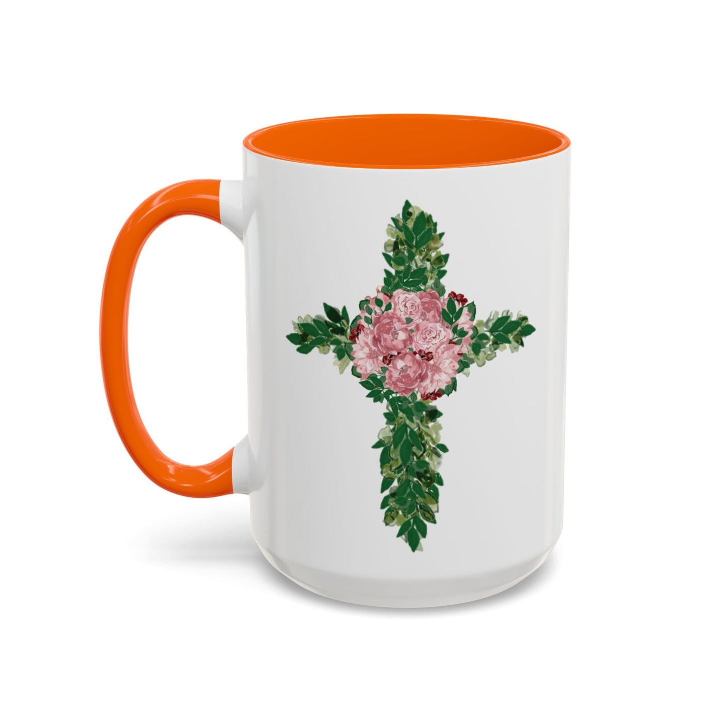 Floral Cross Two Tone Ceramic Mugs, 11oz & 15 oz. - Blue Cava