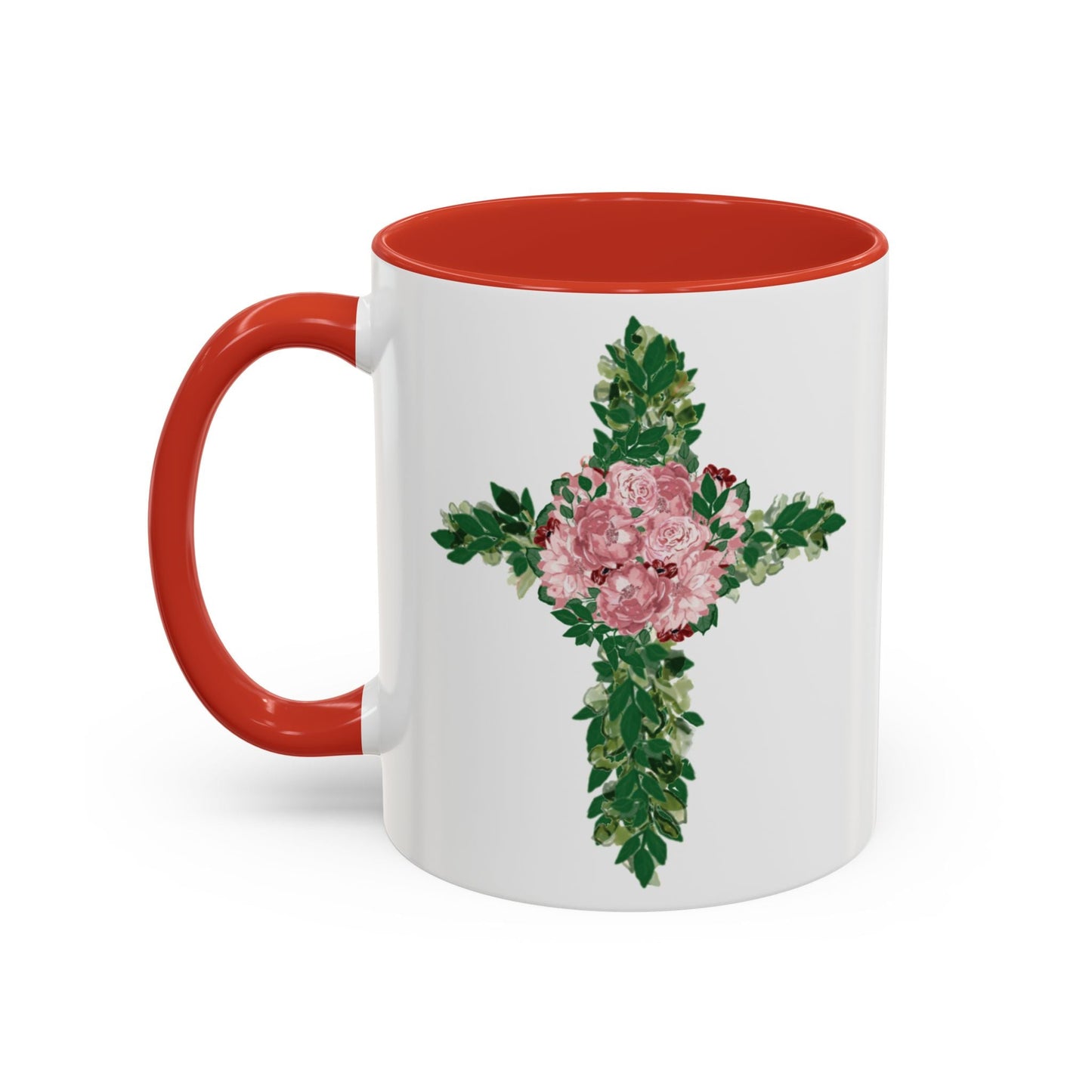 Floral Cross Two Tone Ceramic Mugs, 11oz & 15 oz. - Blue Cava