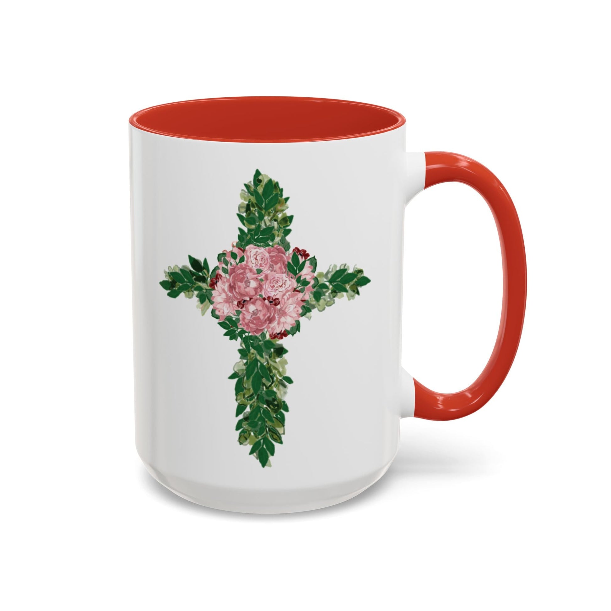 Floral Cross Two Tone Ceramic Mugs, 11oz & 15 oz. - Blue Cava