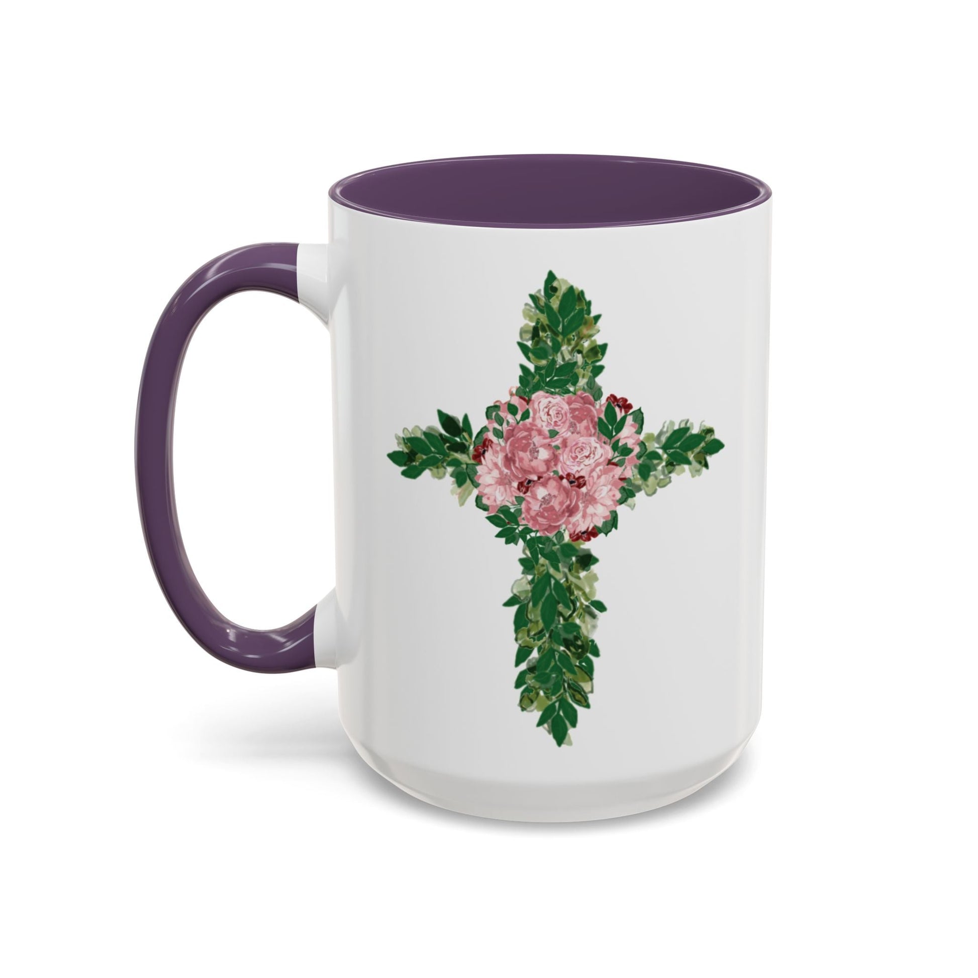 Floral Cross Two Tone Ceramic Mugs, 11oz & 15 oz. - Blue Cava