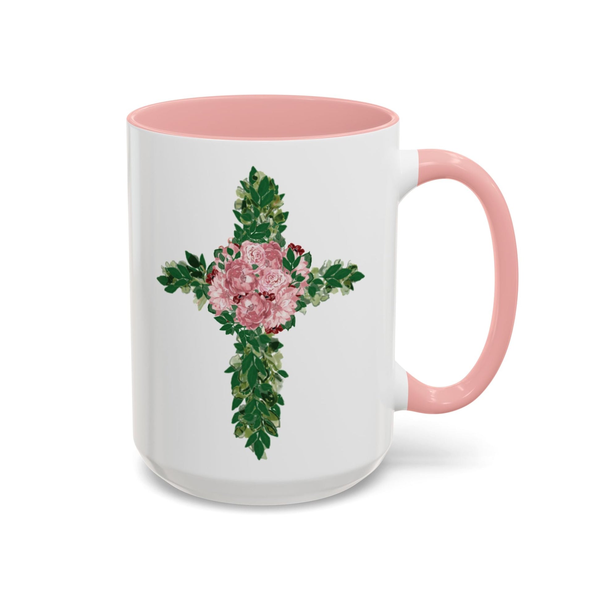 Floral Cross Two Tone Ceramic Mugs, 11oz & 15 oz. - Blue Cava