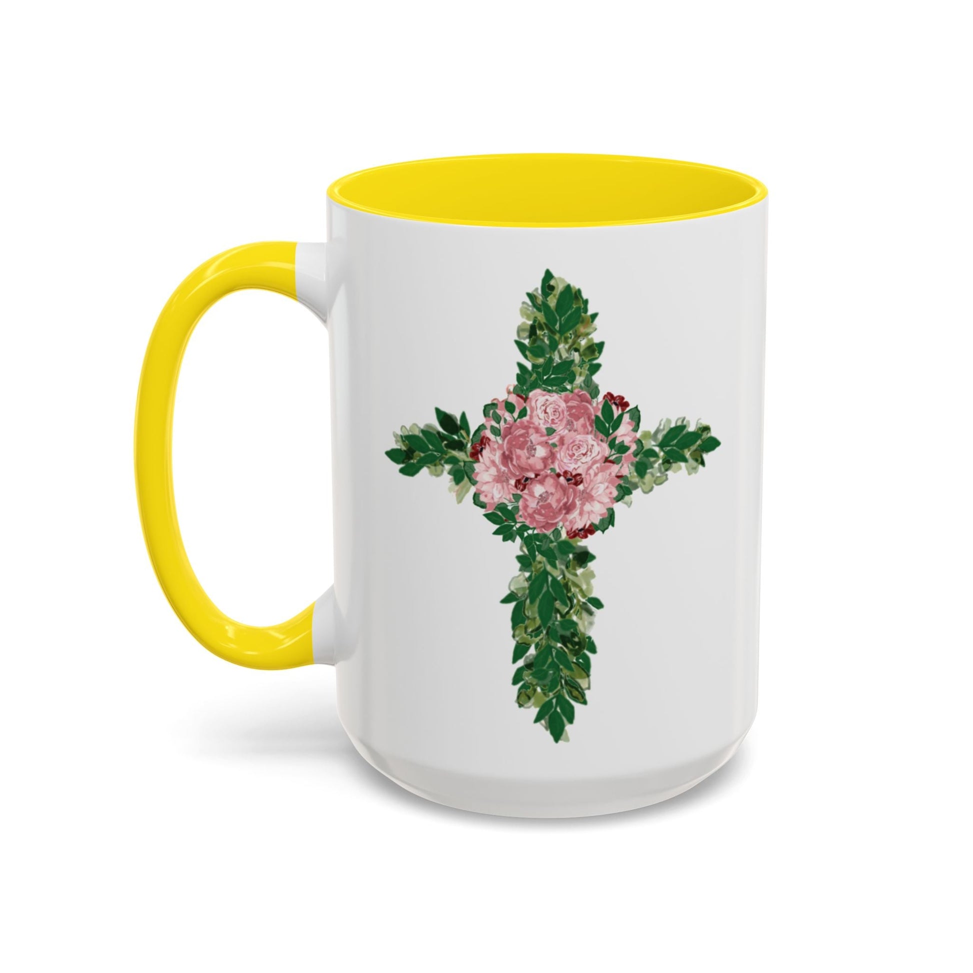 Floral Cross Two Tone Ceramic Mugs, 11oz & 15 oz. - Blue Cava