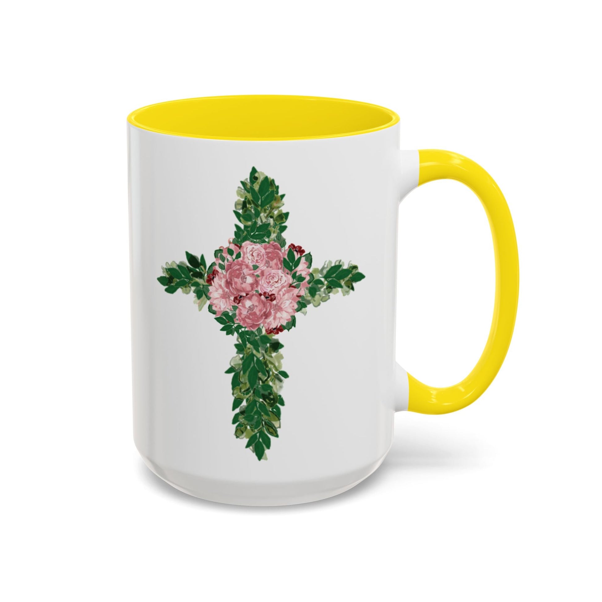 Floral Cross Two Tone Ceramic Mugs, 11oz & 15 oz. - Blue Cava