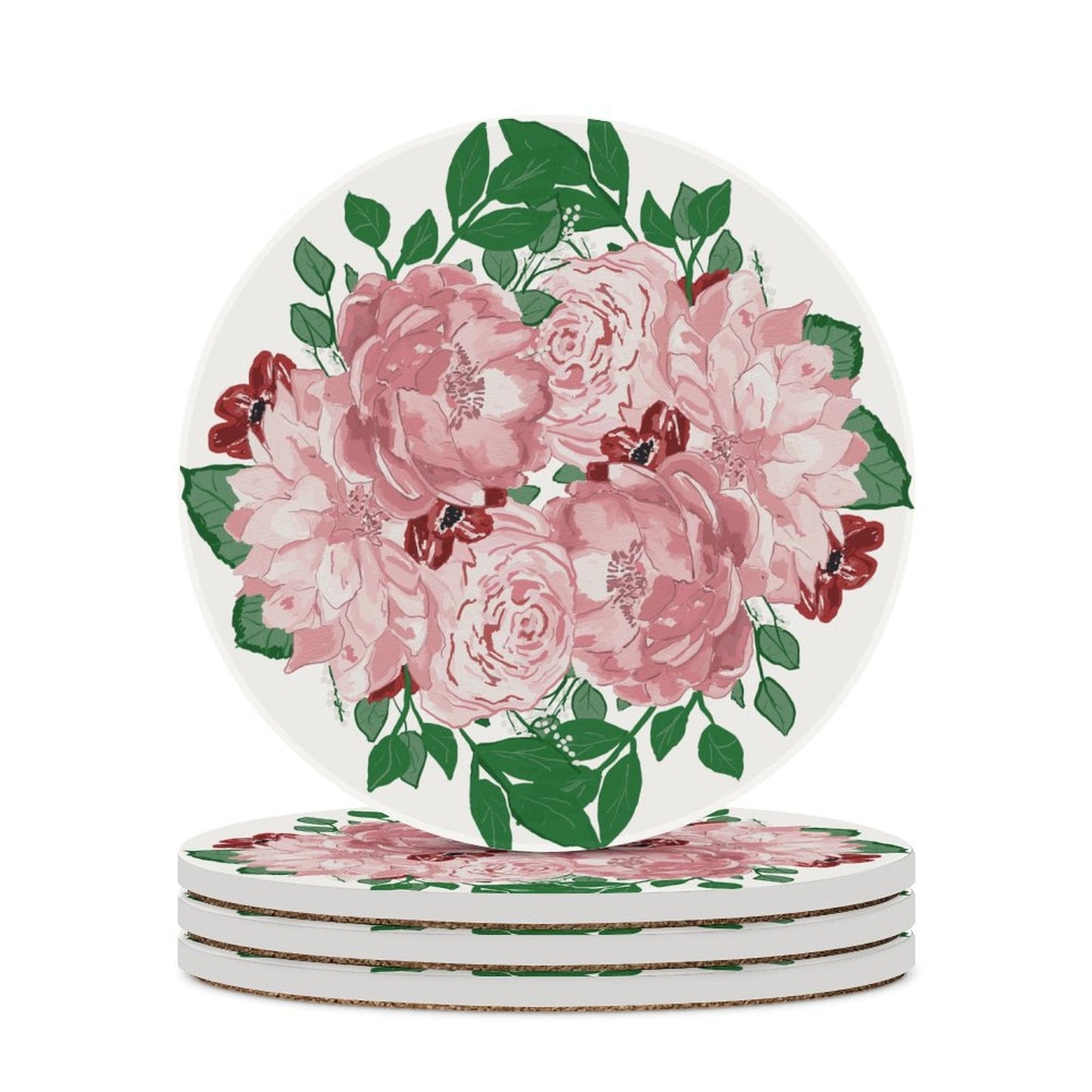 Floral Garden Round Ceramic Coaster Sets - Blue Cava