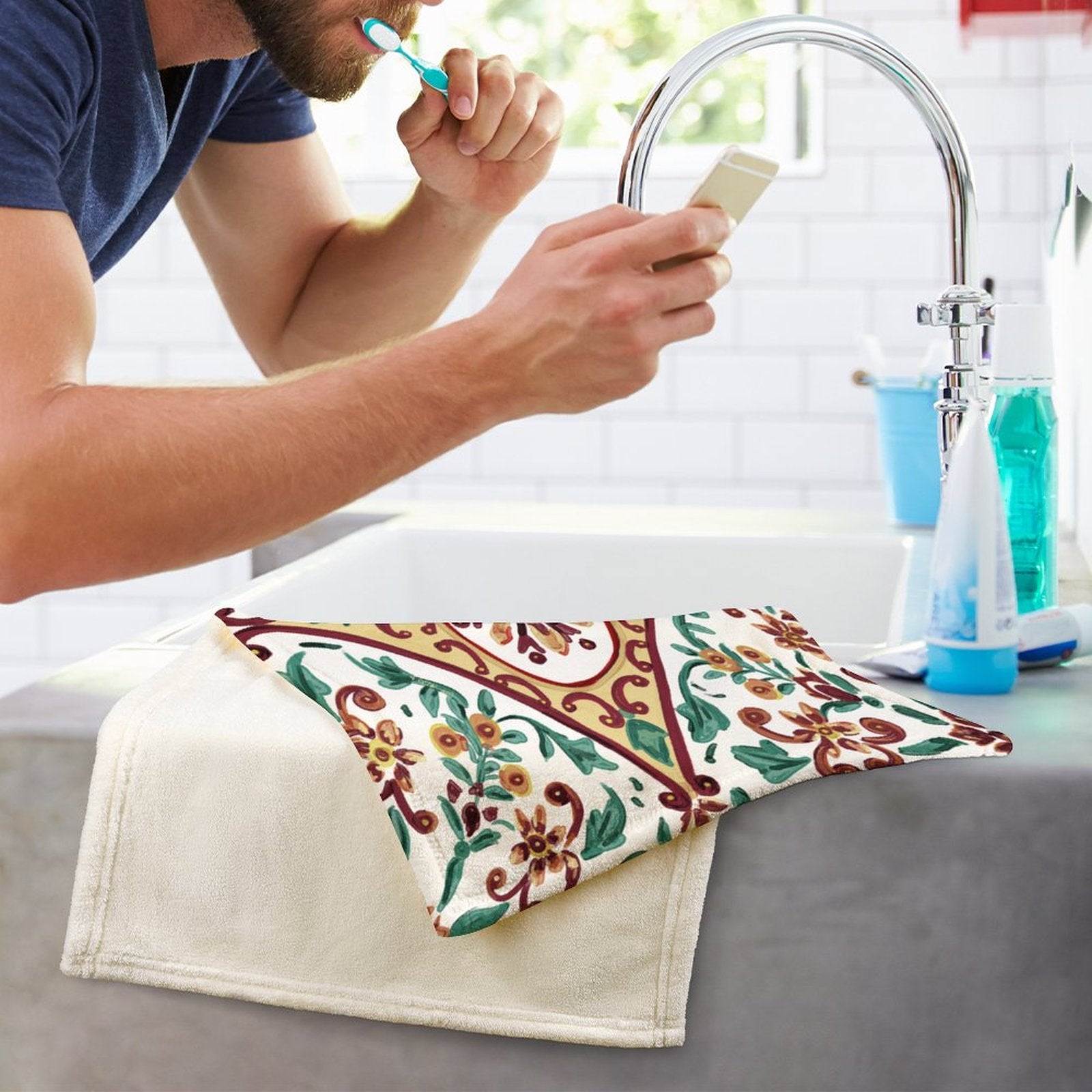 Floral Hand Towel - Blue Cava