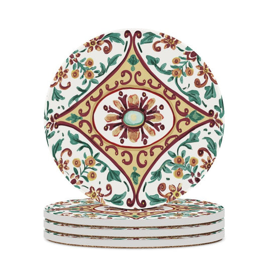 Floral Round Ceramic Coaster - Blue Cava