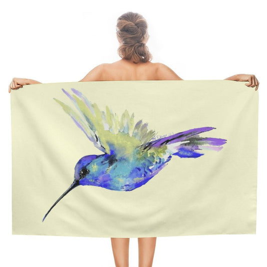 Flossie Hummingbird Beach Towel for Adults - Blue Cava