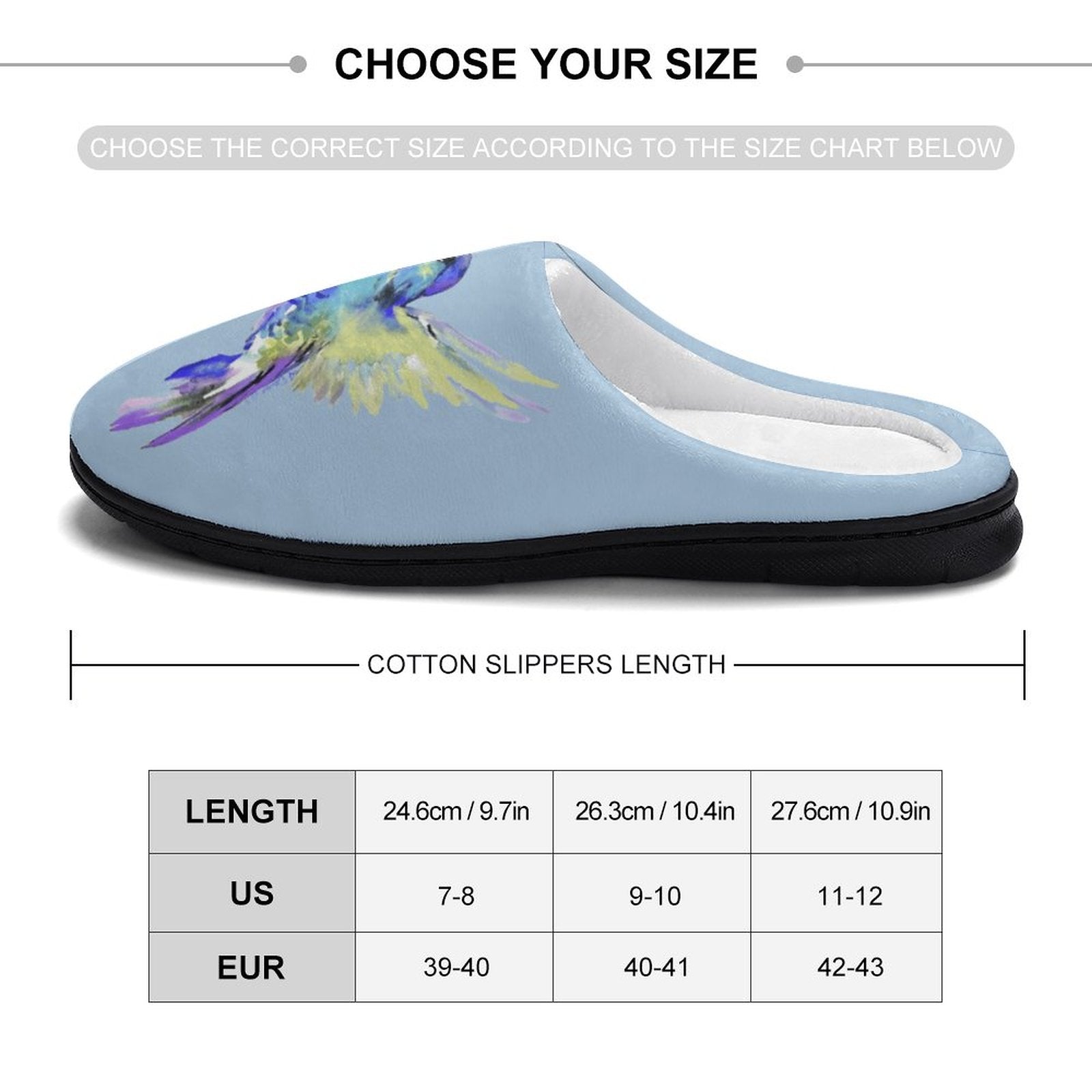 Flossie Hummingbird Custom Women's Cotton Slippers for Indoor Wear - Blue Cava