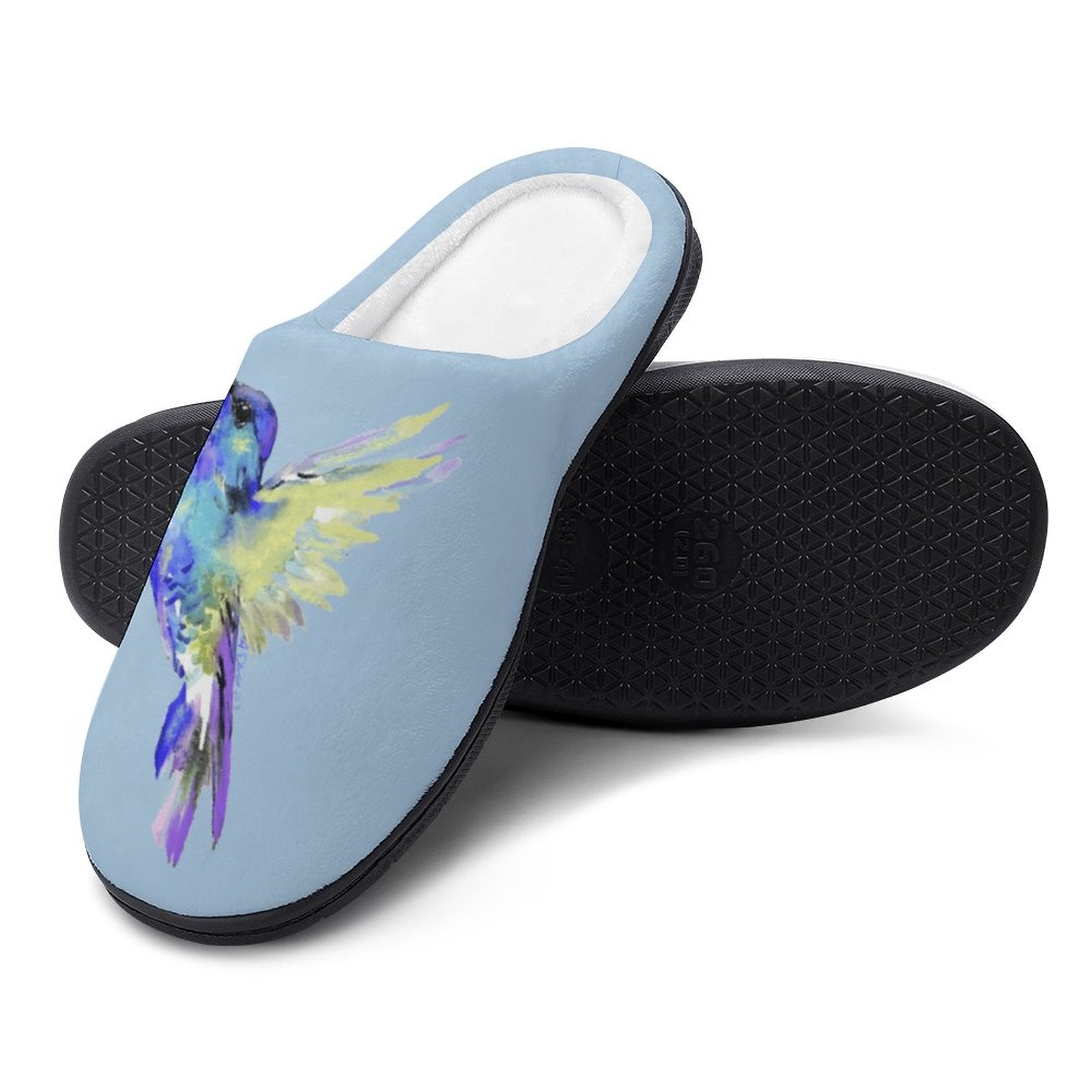 Flossie Hummingbird Custom Women's Cotton Slippers for Indoor Wear - Blue Cava