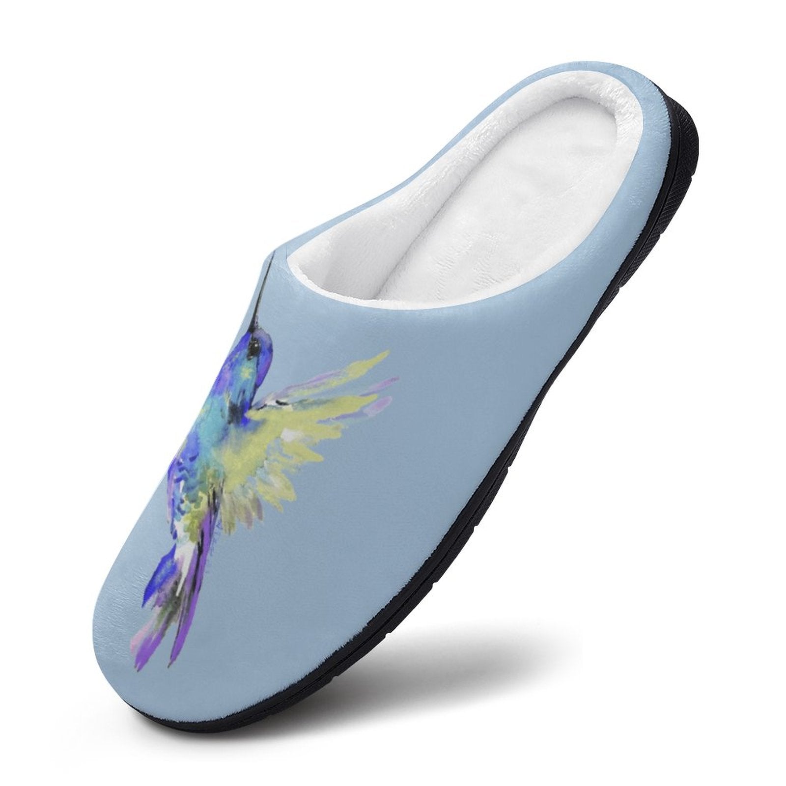 Flossie Hummingbird Custom Women's Cotton Slippers for Indoor Wear - Blue Cava