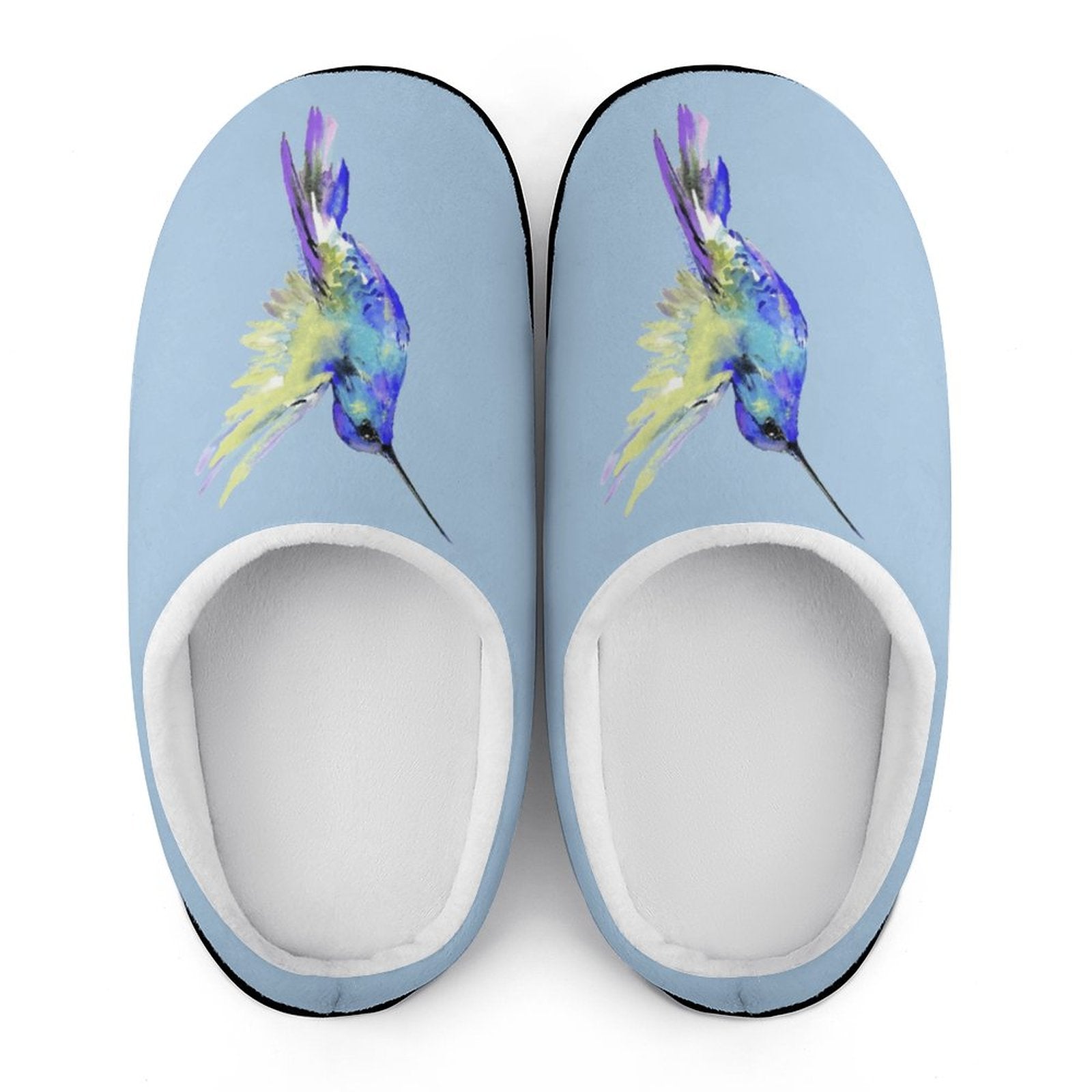 Flossie Hummingbird Custom Women's Cotton Slippers for Indoor Wear - Blue Cava