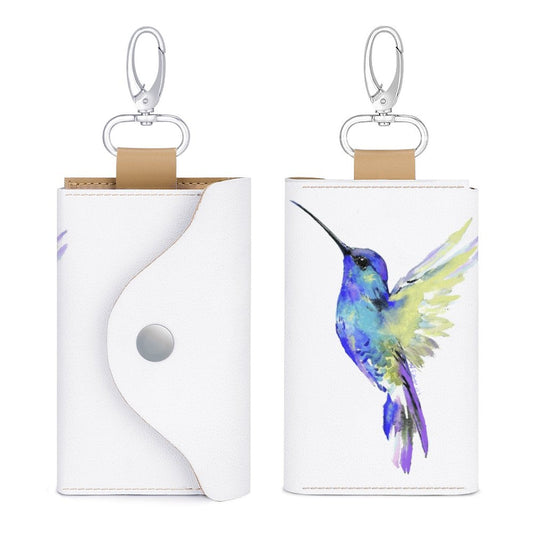 Flossie Hummingbird Leather Key Holder Pouch - Blue Cava