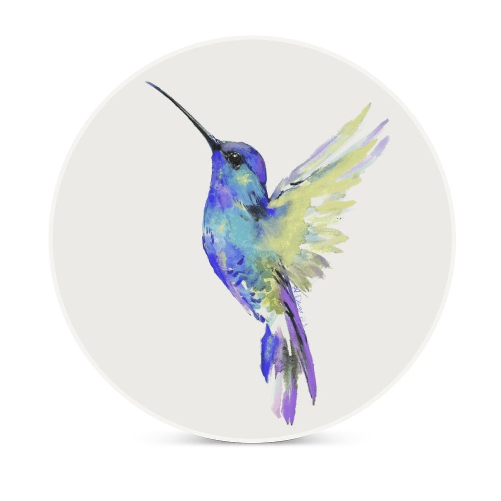 Flossie Hummingbird Round Ceramic Coaster - Blue Cava