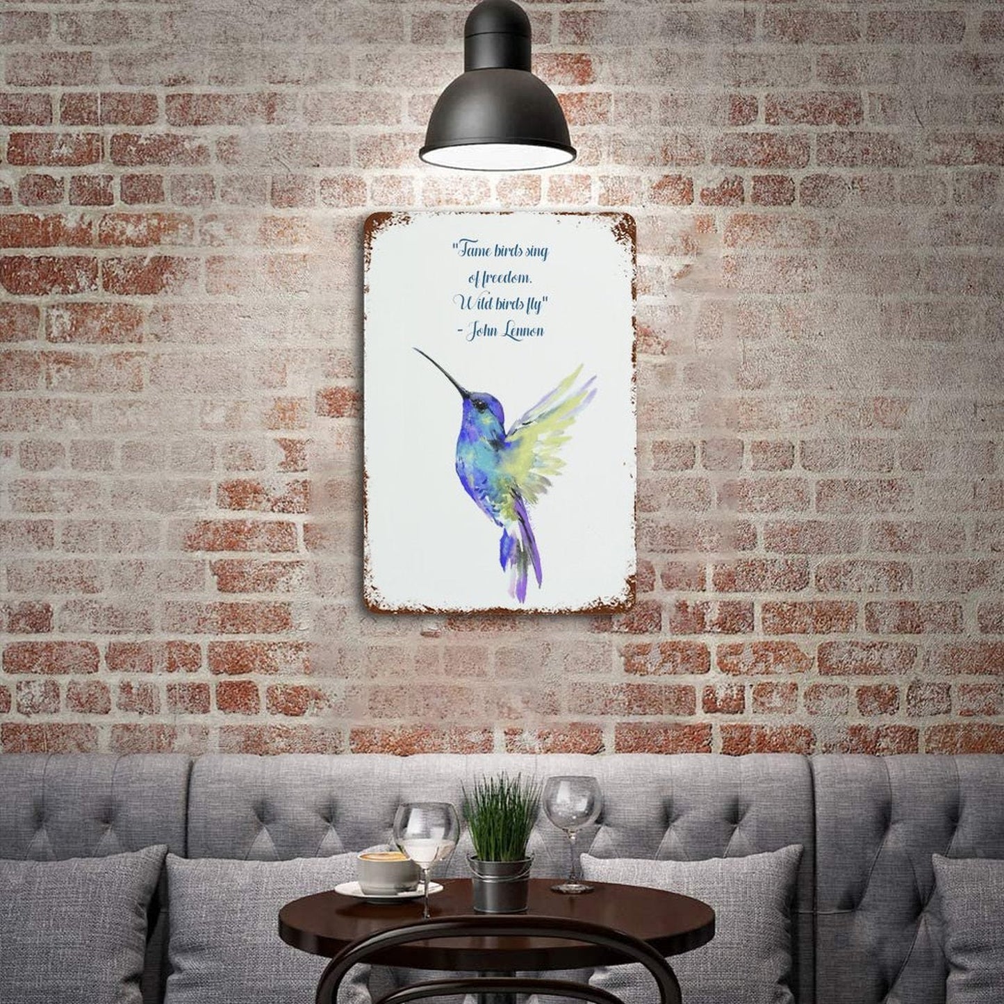 Flossie Hummingbird Rusted Vintage Metal Wall Art Tin Sign-11.8"x7.9"/ 30x20cm - Blue Cava