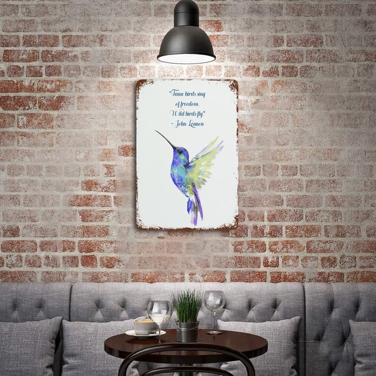 Flossie Hummingbird Rusted Vintage Metal Wall Art Tin Sign-11.8"x7.9"/ 30x20cm - Blue Cava