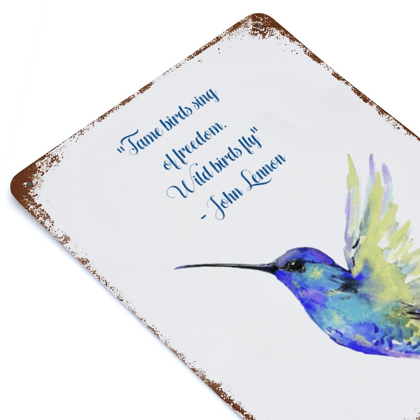 Flossie Hummingbird Rusted Vintage Metal Wall Art Tin Sign-11.8"x7.9"/ 30x20cm - Blue Cava