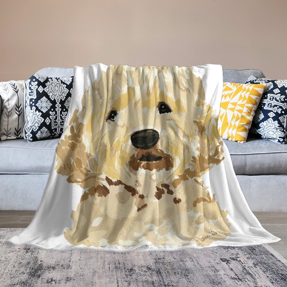 GoldenDoodle Flannel Blanket-40"x50" (Dual-sided Printing) - Blue Cava