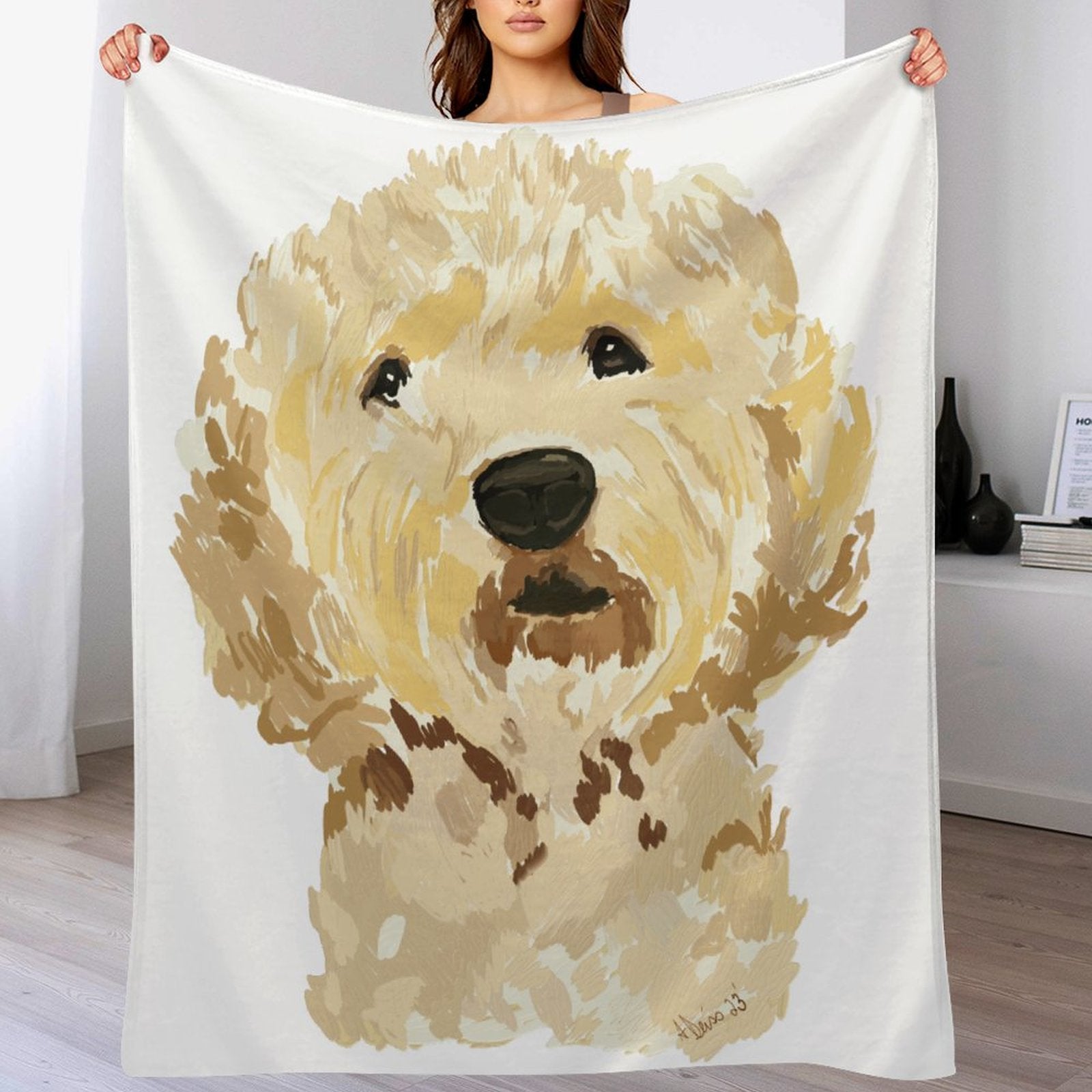 GoldenDoodle Flannel Blanket-40"x50" (Dual-sided Printing) - Blue Cava