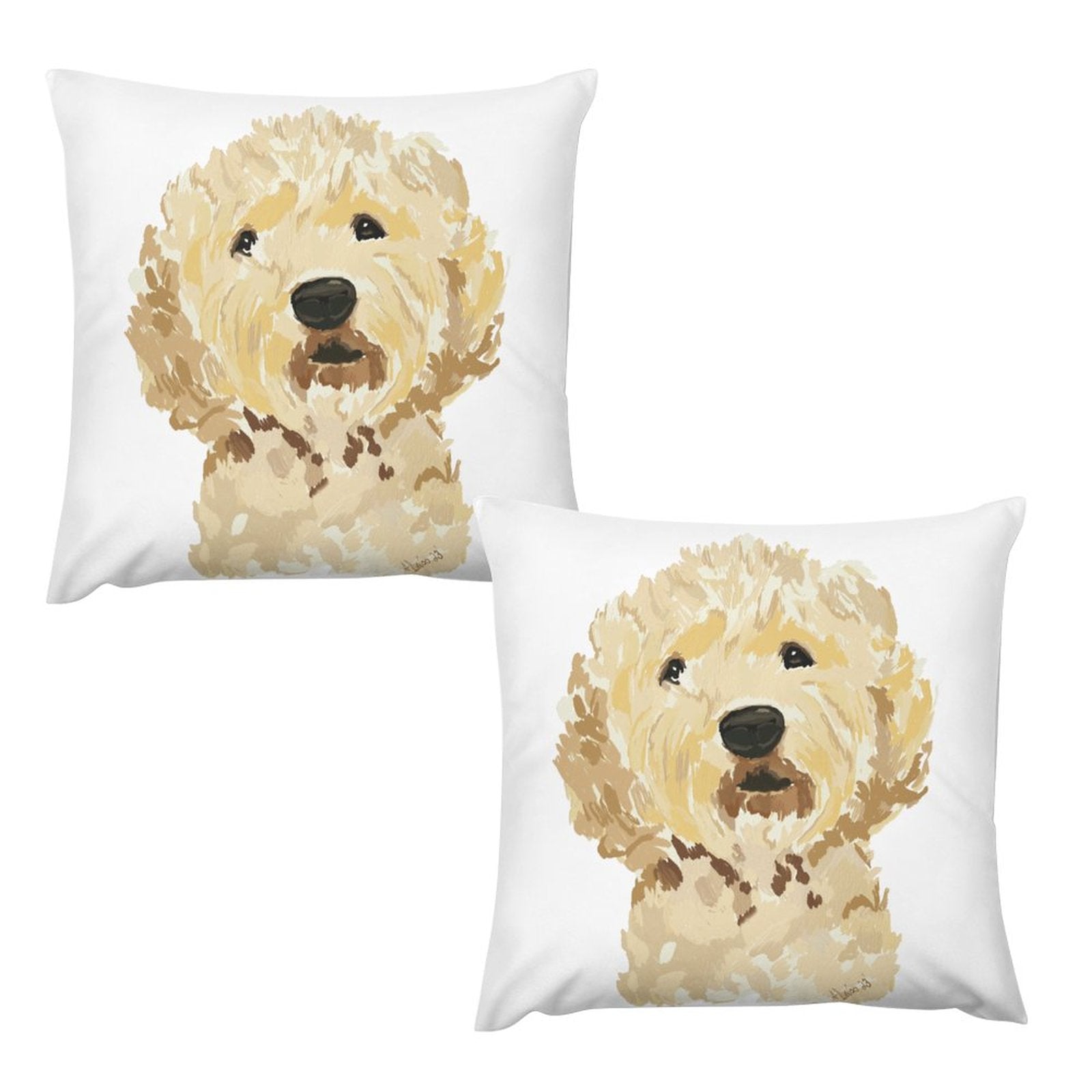 GoldenDoodle Picture on Plush Pillow Case (Pillow Excluded, Set of 2) - Blue Cava