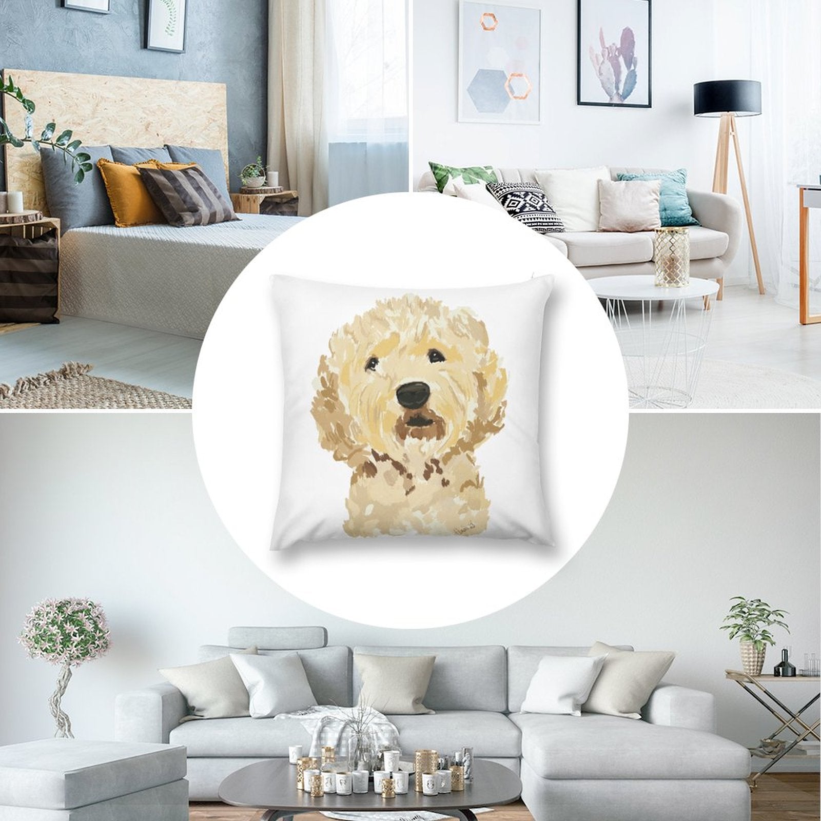 GoldenDoodle Picture on Plush Pillow Case (Pillow Excluded, Set of 2) - Blue Cava