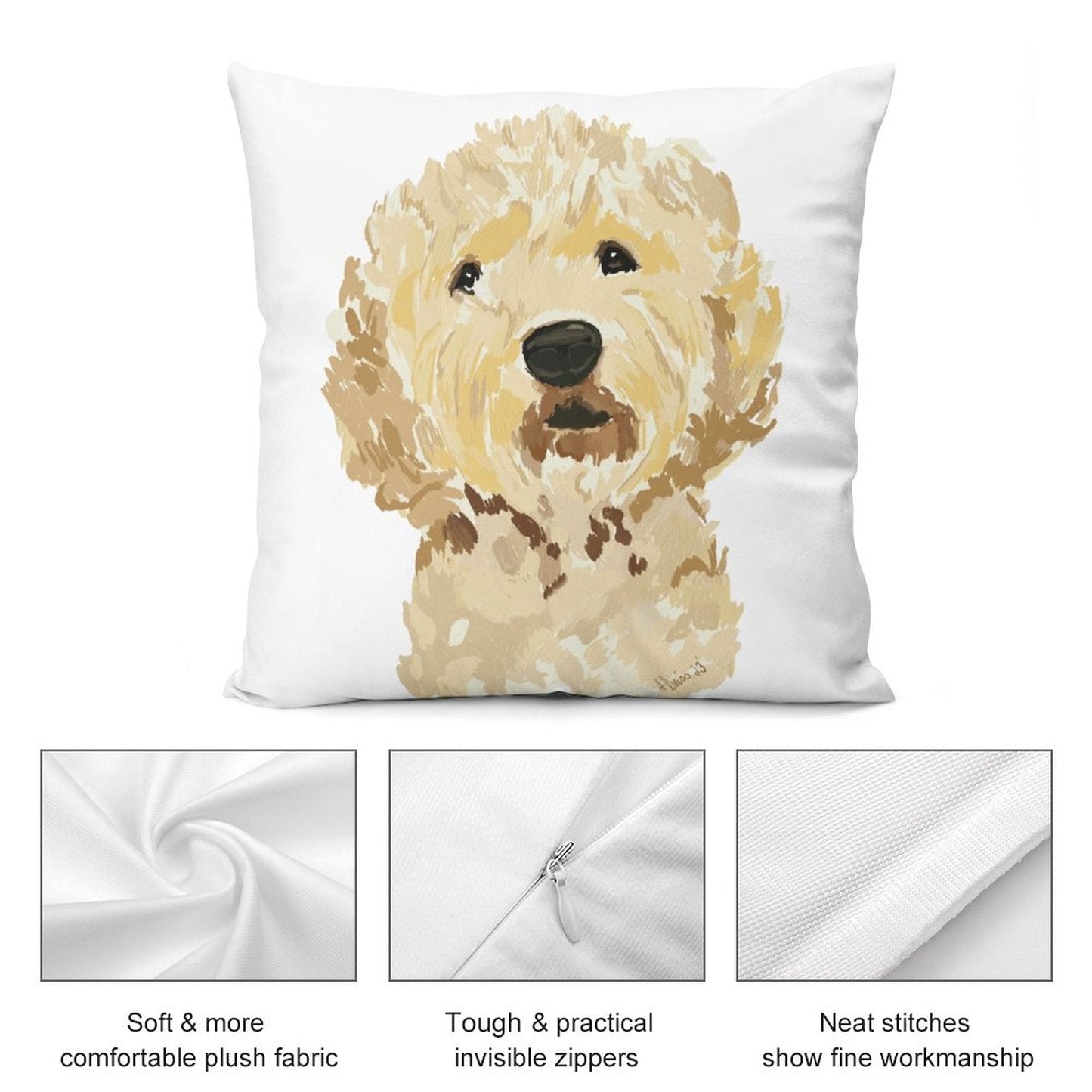 GoldenDoodle Picture on Plush Pillow Case (Pillow Excluded, Set of 2) - Blue Cava